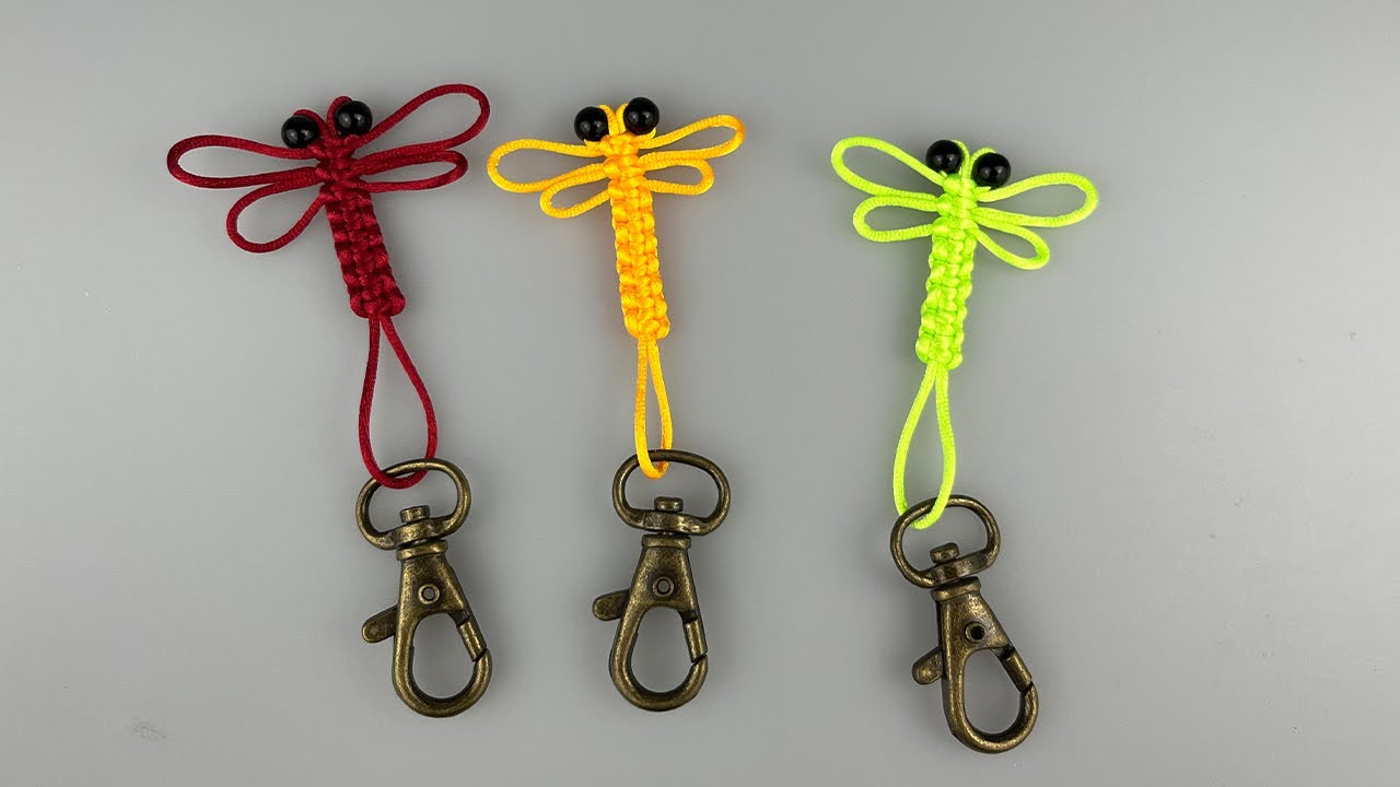 DIY dragonfly keychain with square knot | How to make a simple dragonfly key chain【K001】