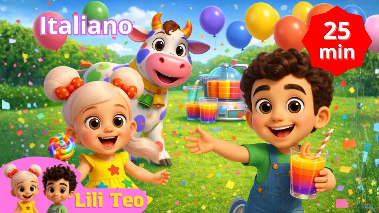 Canzone della Mucca Colorata Macchina del Succo e Palloncini Colorati Canzone Divertente per Bambini