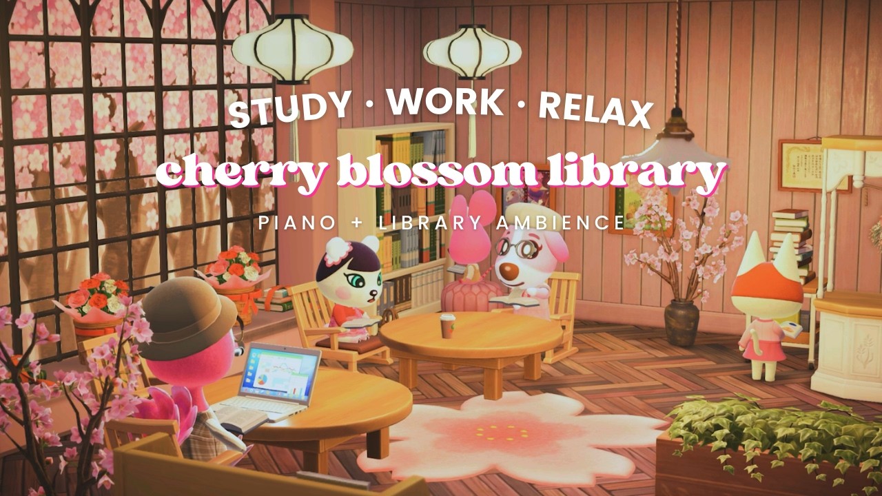 Cherry Blossom Library 🌸 1 Hour Soft Piano 🎹 Library Ambience | Study Music | Work Aid