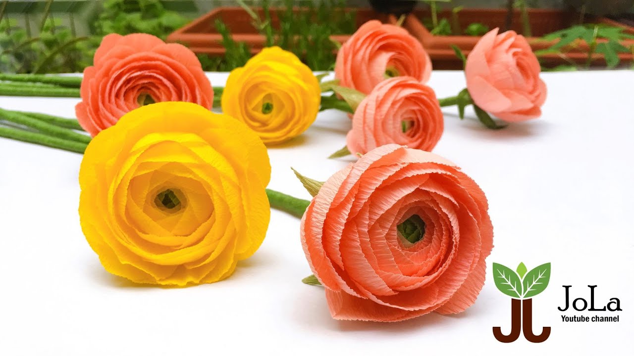 Cách làm hoa Mao lương bằng giấy nhún đơn giản/ How to make paper Persian Buttercup/ JoLa handmade