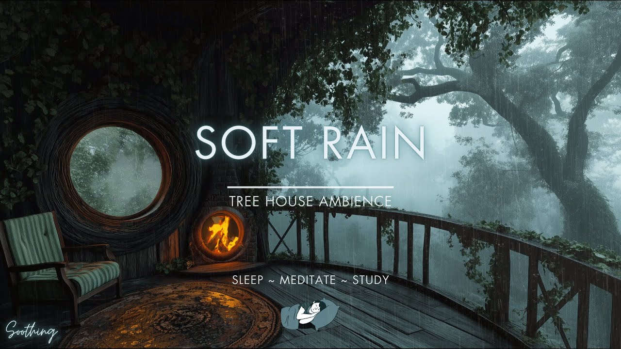 Soft Rain On Forest Tree House | Relaxing Fireplace & Rain Sounds For Sleeping
