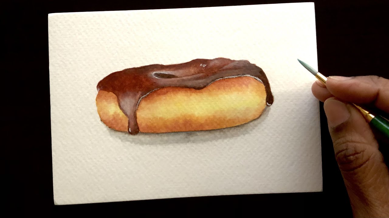 How To Paint A Realistic Chocolate Glazed Donut : Easy Step By Step Detailed Watercolor Tutorial