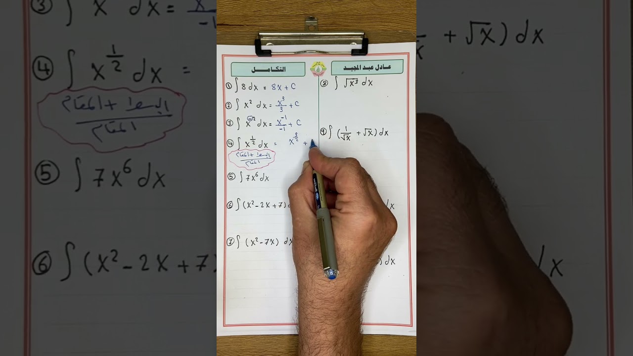 مراجعة الفصل الرابع التكامل غير المحدد (1)