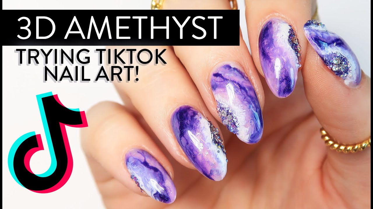 Trying Viral TikTok Nail Art! 3D Amethyst Design 💜