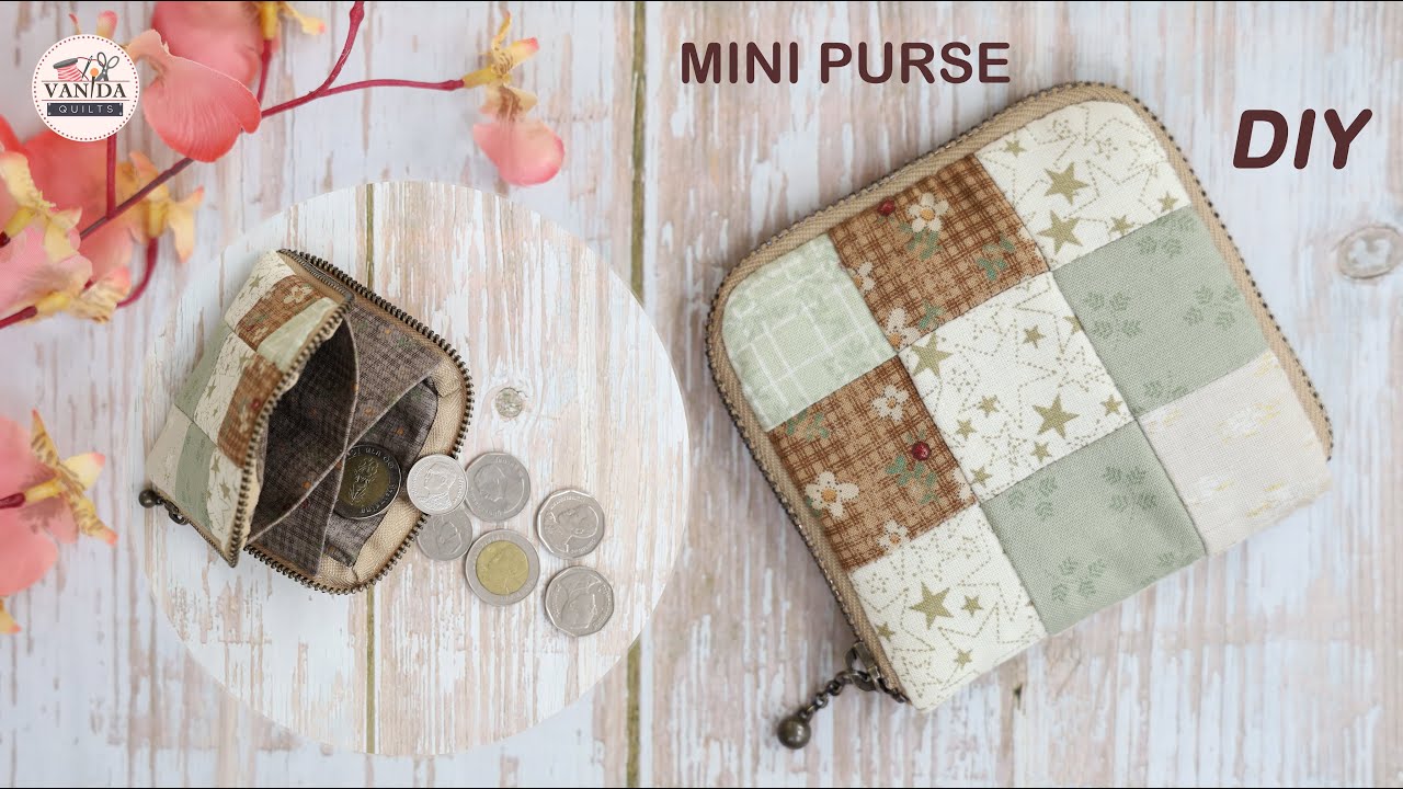 Make a square purse with 2 pockets - DIY Mini Coin Pouch วิธีเย็บกระเป๋าสตางค์ มีช่องใส่เหรียญ 2ช่อง
