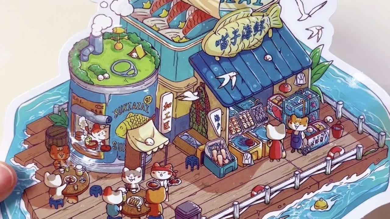 用造景贴纸diy一间海上猫咪海鲜店～