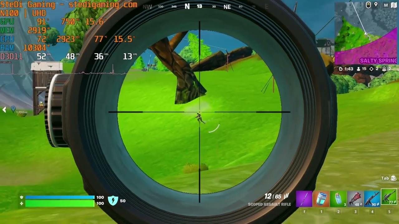 Fortnite on Intel N100 (20 W) in Performance mode (67% RS)