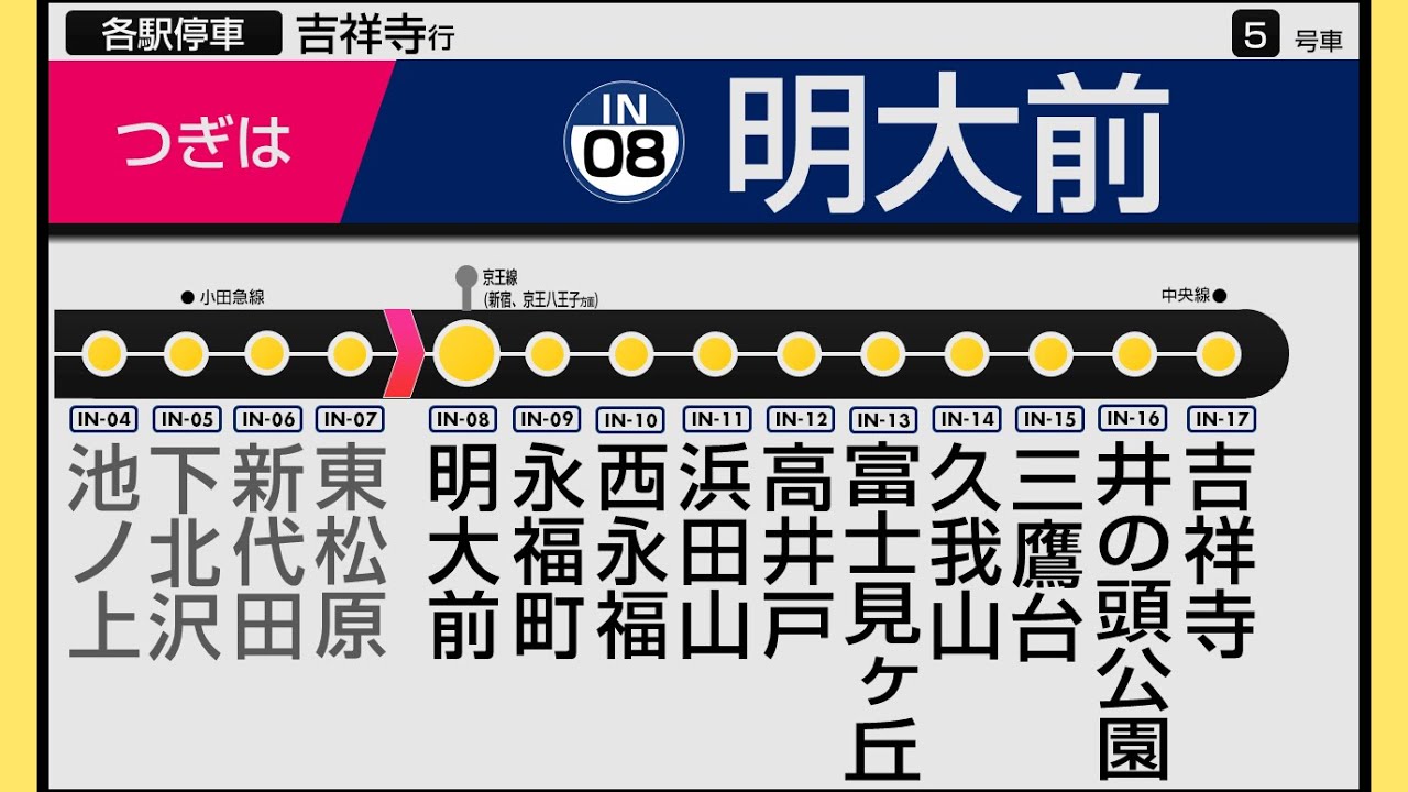 【自動放送】京王井の頭線【各停】渋谷→吉祥寺【LCD再現】/ Announcements of the KEIO Inokashira Line in Japan
