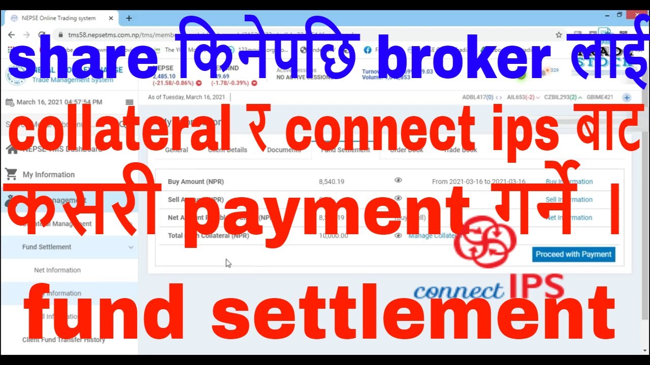 how to pay broker amount from collateral and connect ips after buying share in nepse online tms.