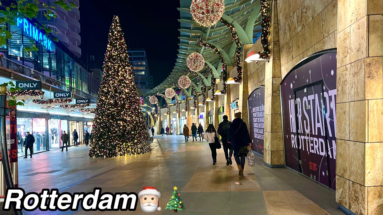 Rotterdam Christmas Lights 2022 || Rotterdam Central Night Walk🎅🏻🎄