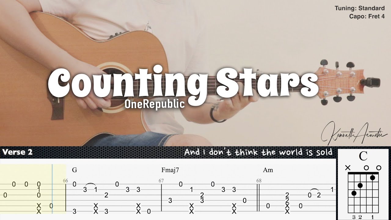 Counting Stars - OneRepublic | Fingerstyle Guitar | TAB + Chords + Lyrics