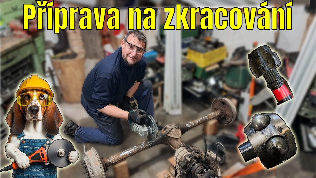 TRAKTOR DOMÁCÍ VÝROBY 4x4 LADA NIVA příprava poloos a zadní nápravy na zkrácení