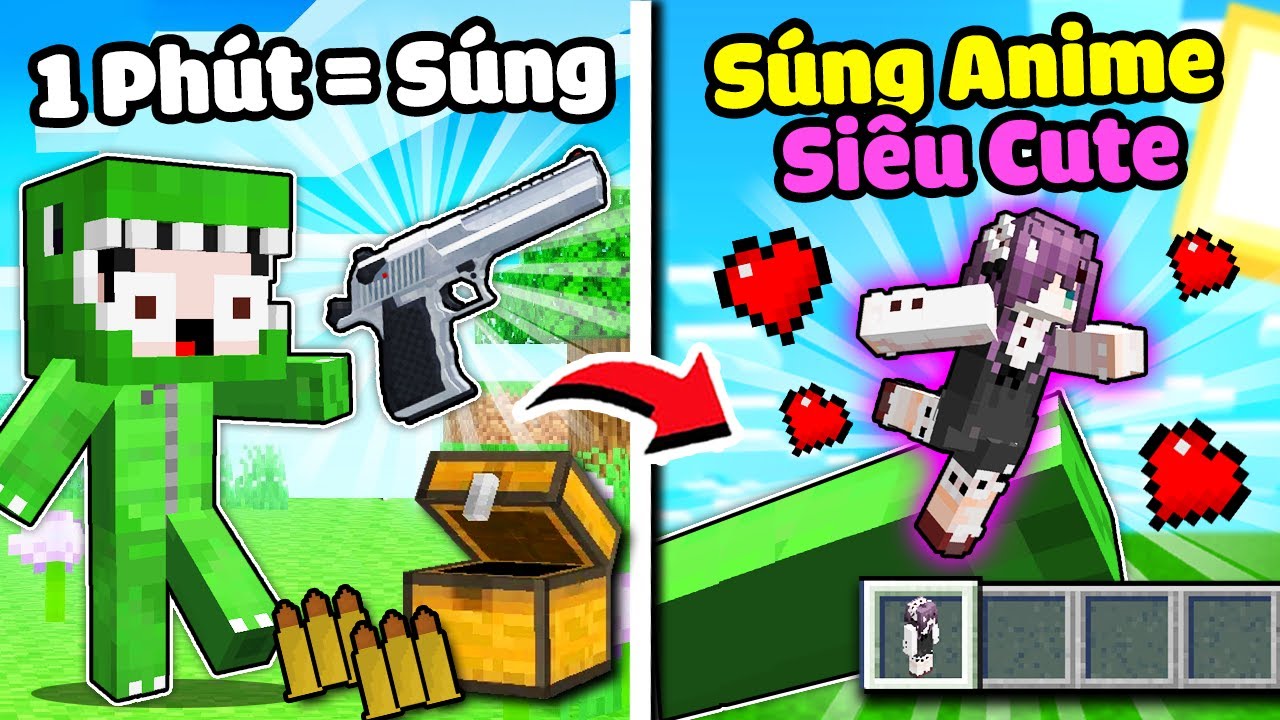 KHANGG BEDWARS THỬ THÁCH 24H SỞ HỮU SÚNG TỪ CÙI TỚI VIP NHẤT TRONG MINECRAFT ** 1 PHÚT = 1 SÚNG VIP