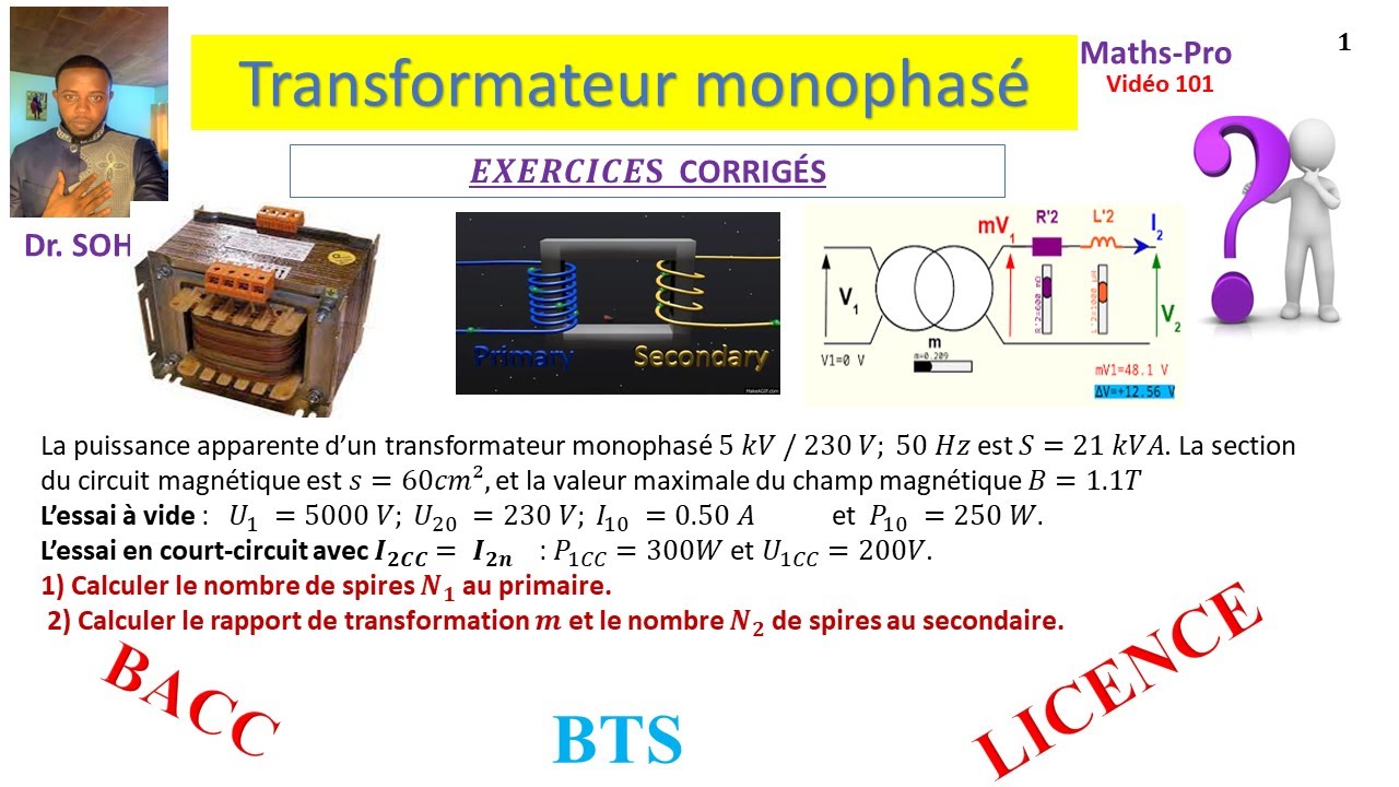 TRANSFORMATEUR MONOPHASE, exercice corrigé, rapport de transformation, Théorème de BOUCHEROT, ...