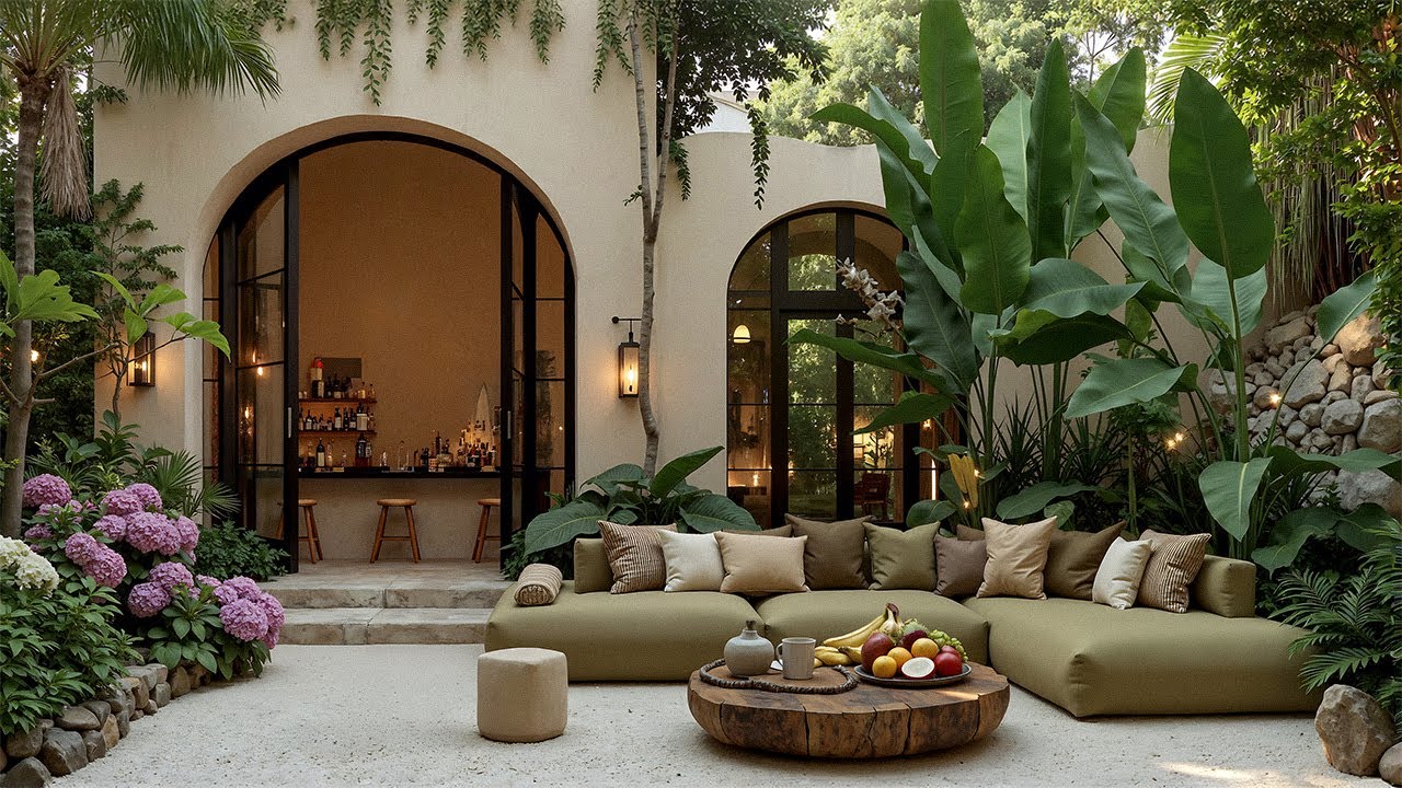 Tranquil Jazz in a Tropical Courtyard  🌿 Soft Jazz & Calm Vibes For Relaxation