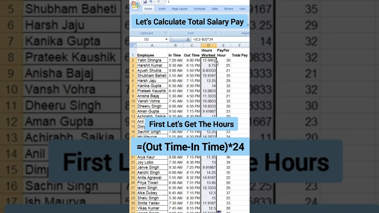 Let's Calculate Salary Pay  Hours kaise nikale in excel