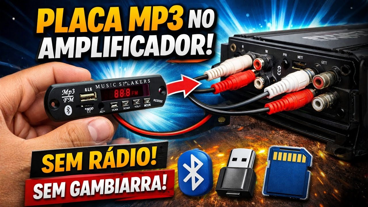 Como Ligar Placa MP3 Direto no Amplificador (Sem Rádio) | Som Automotivo Sem Ruído