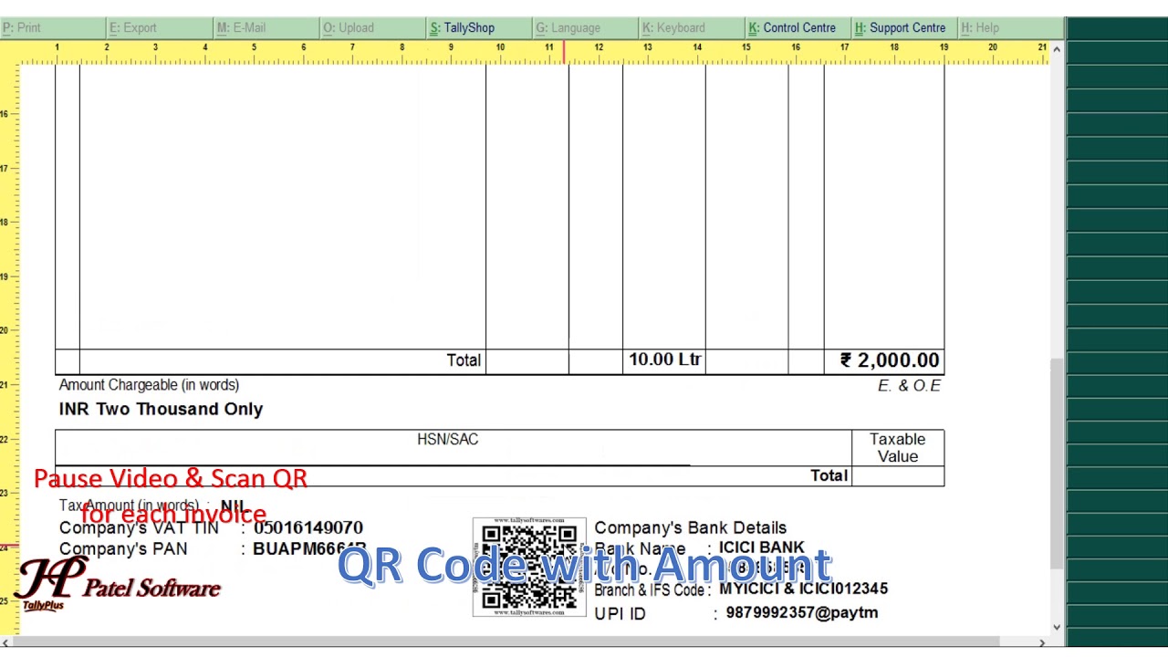 Print QR Code with Amount in Tally.ERP 9 Invoice
