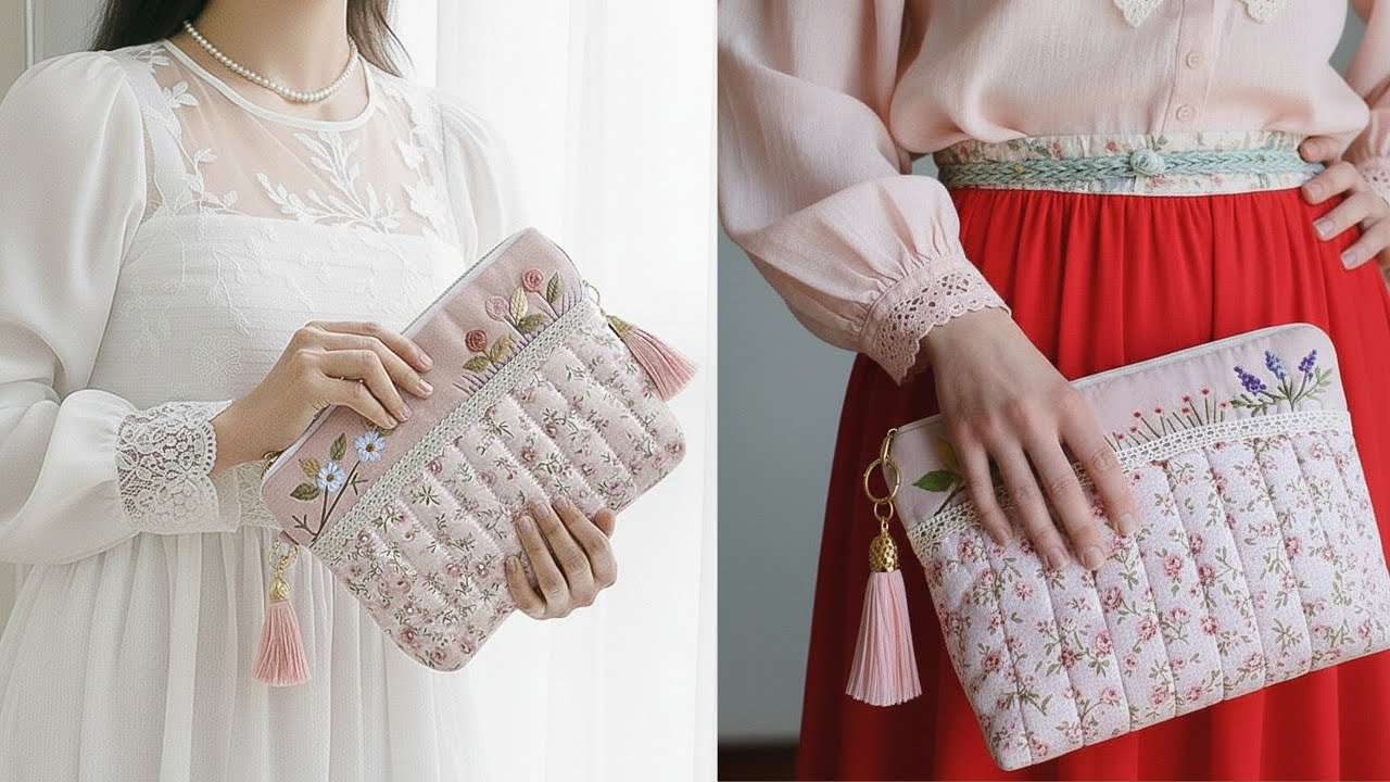 Let’s Make a Shabby Chic Embroidered Multifunction Pouch Double Sided | Gift Idea