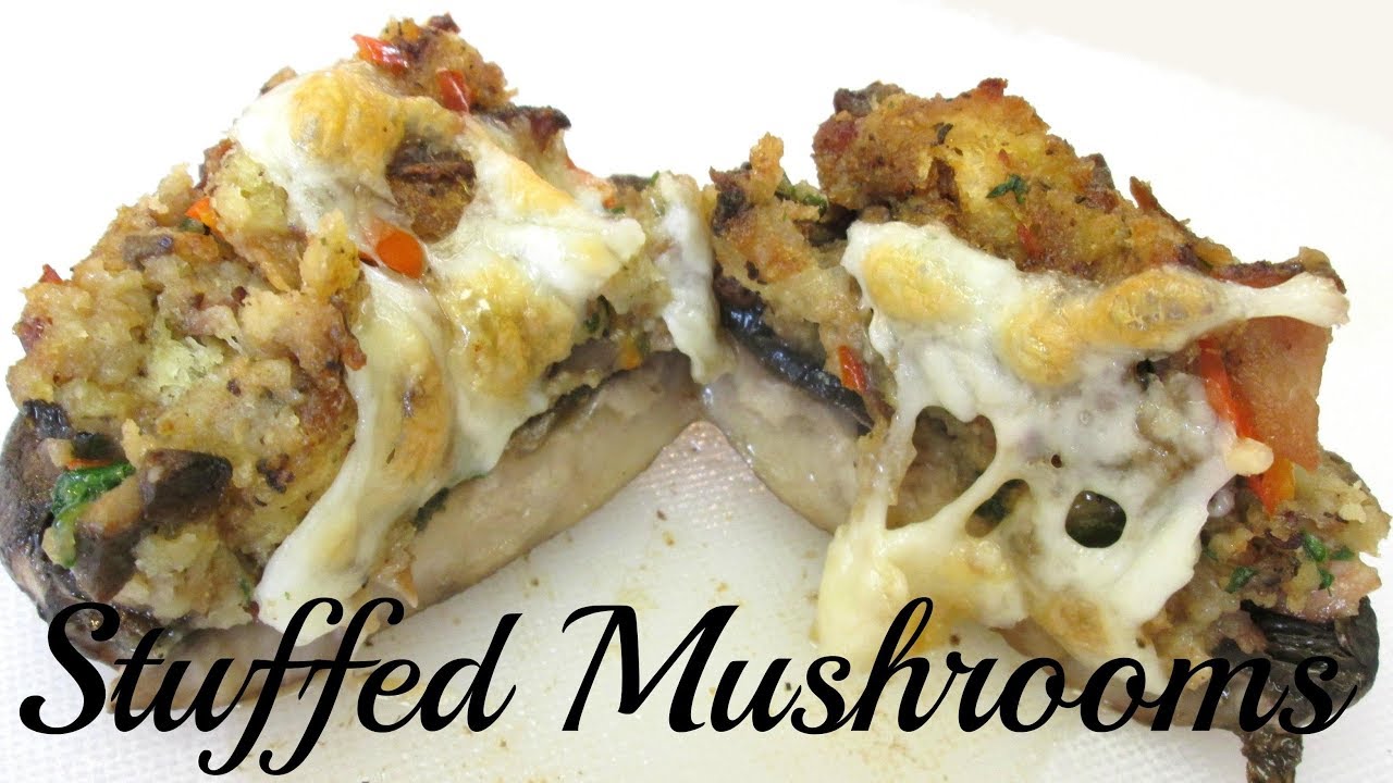 Stuffed Portobello Mushrooms - Breading, Bell Pepper, Bacon and cheese - PoorMansGourmet