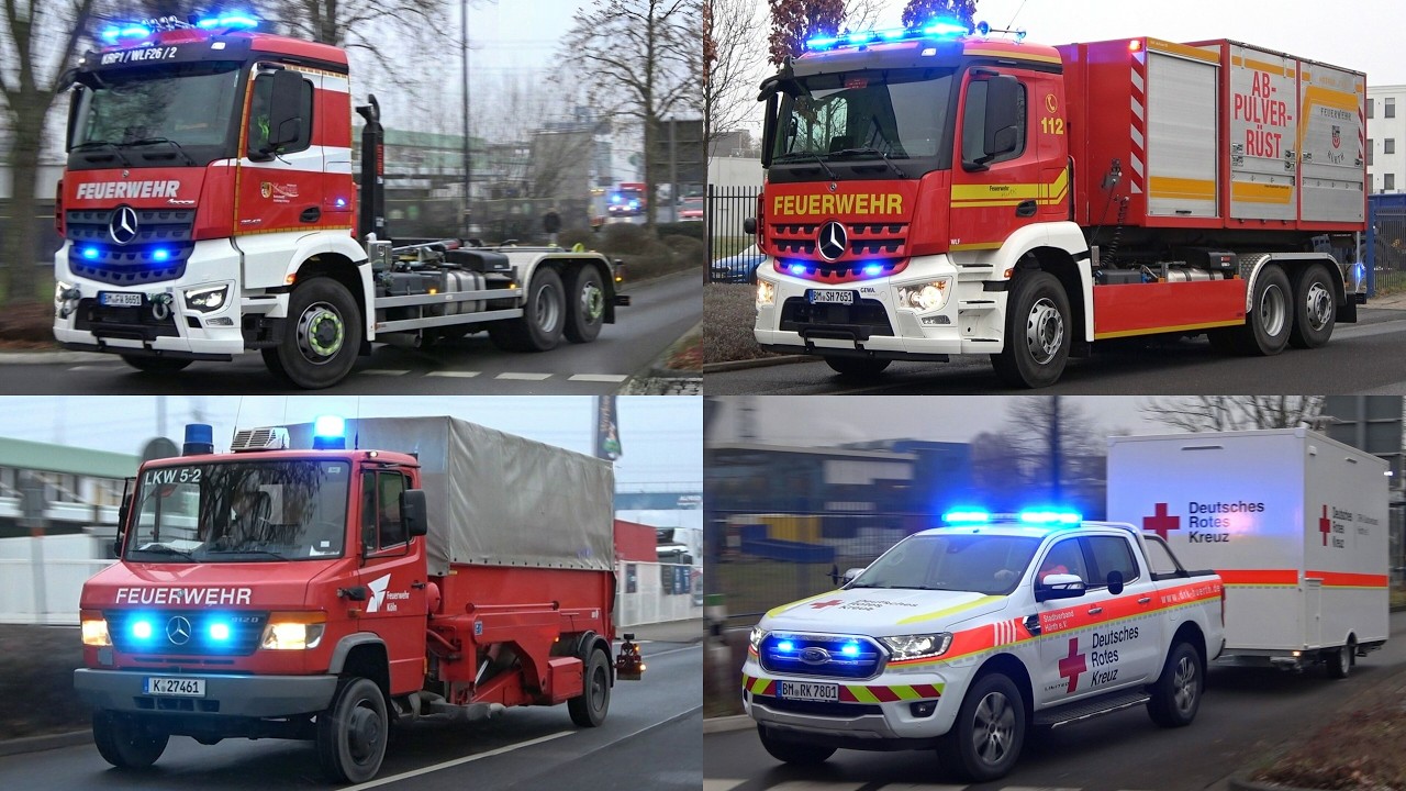 [GROẞBRAND in HÜRTH!] 2 LAGERHALLEN in VOLLBRAND - FEUERWEHR & THW im GROẞEINSATZ - Einsatzfahrten