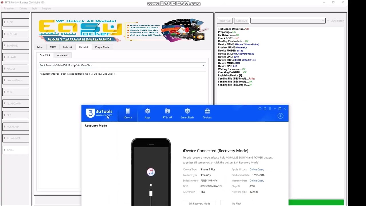 Bypass Icloud For Iphone 7Plus with signal by EFT PRO step by step