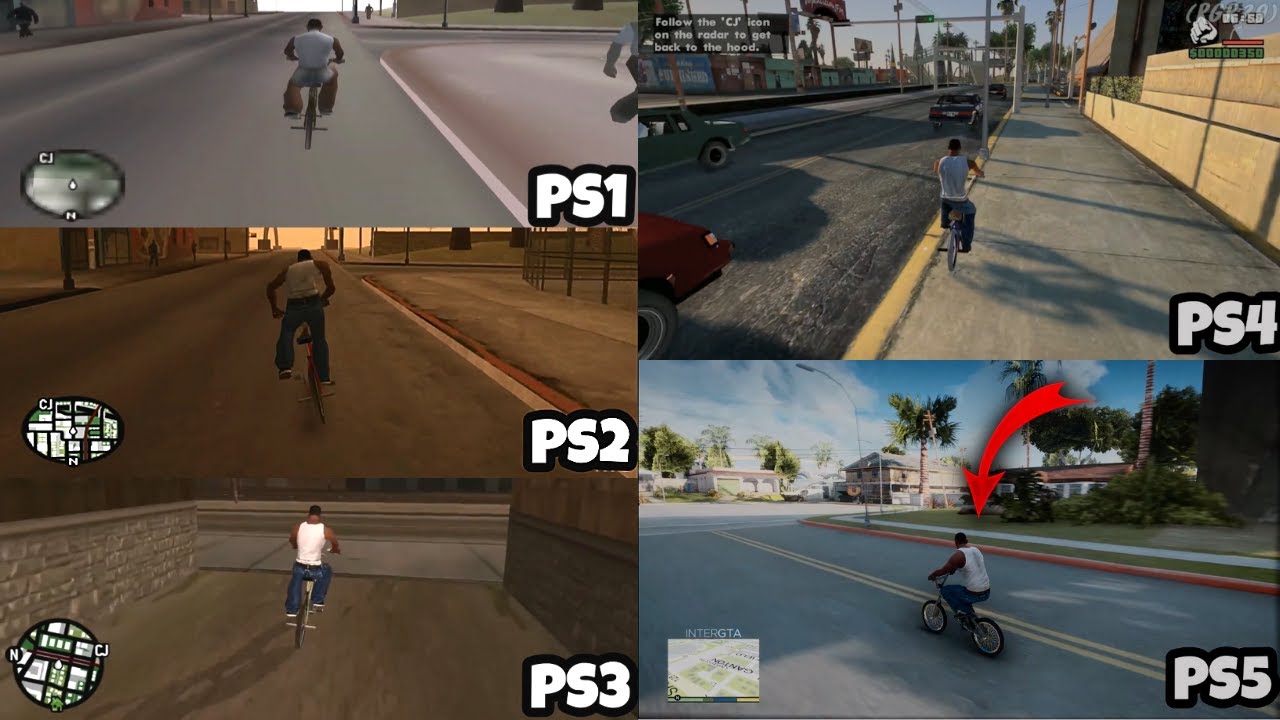 GTA San andreas Graphics Comparison PS1 vs PS2 vs PS3 vs PS4 vs PS5 || Gaming_Monke
