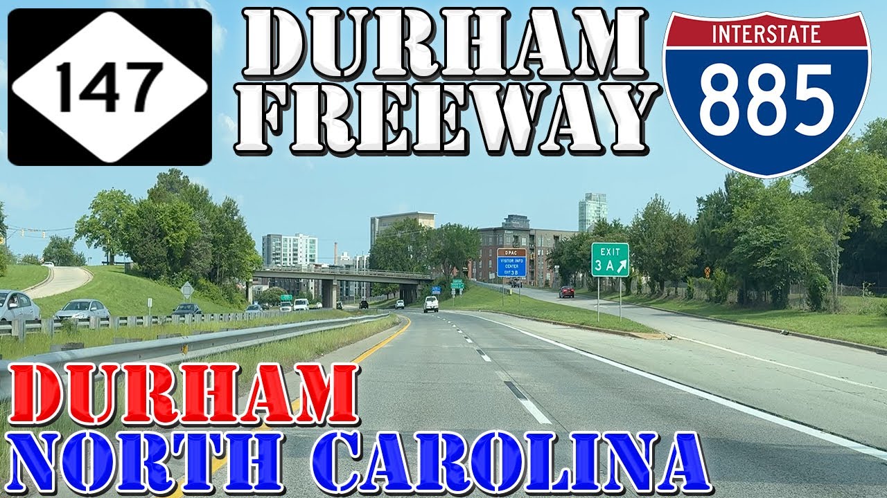 I-885 & NC 147 North - Durham Freeway - Durham - North Carolina - 4K Highway Drive