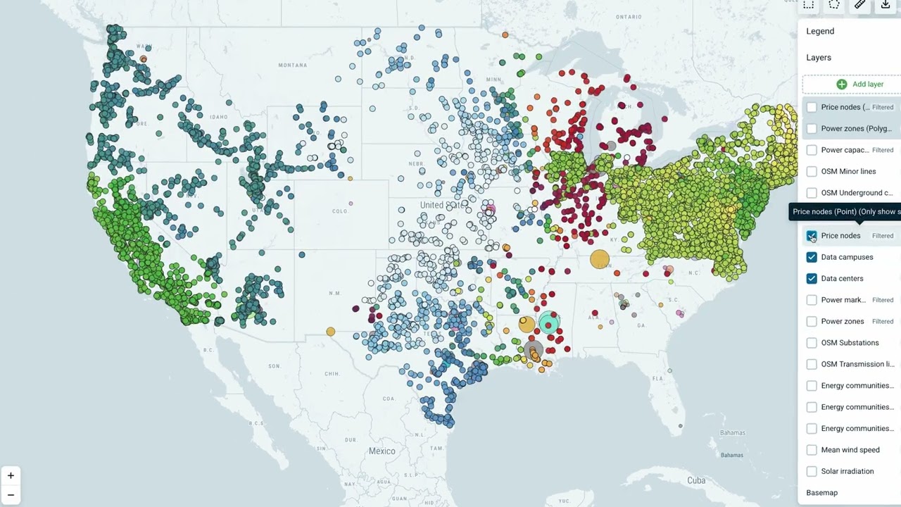 Data Center Maps and Data Campuses in Lens Power & Renewables Americas