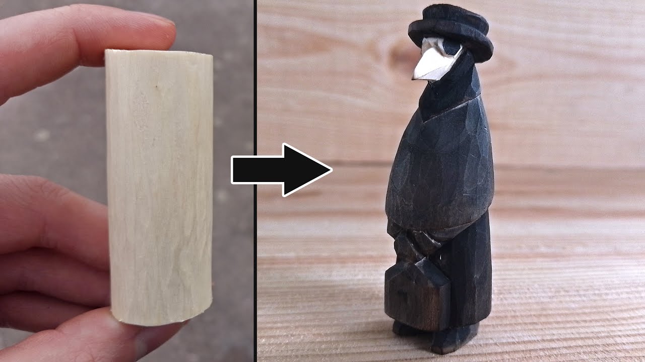 Simplest way for carving a PLAGUE DOCTOR from a basswood branch