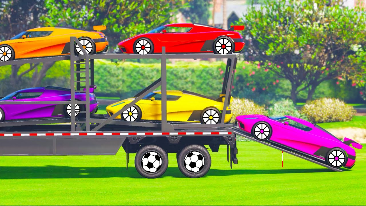 FLATBED TRAILER CARS TRANSPORTATION with TRUCK | SUV, OFFROAD CARS TRANSPORTING BRICKADE TRUCKS GTA5