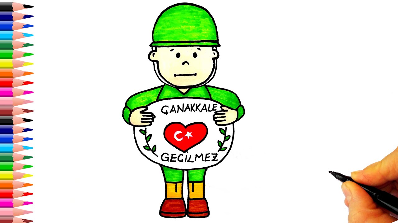18 Mart Çanakkale Zaferi Resmi Çizimi - Asker Çizimi - Jandarma Çizimi