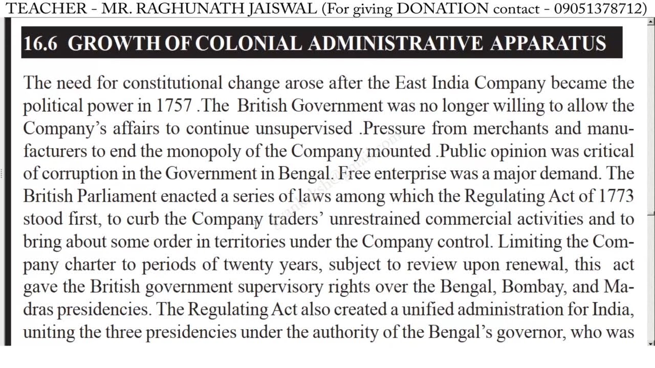 Growth Of Colonial Administrative Apparatus Of British Power In India | Indian History