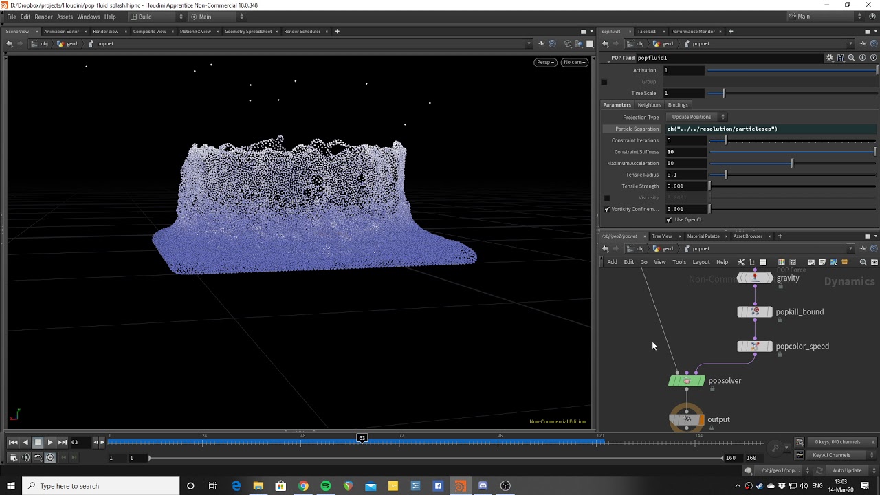 Houdini pop fluid splash
