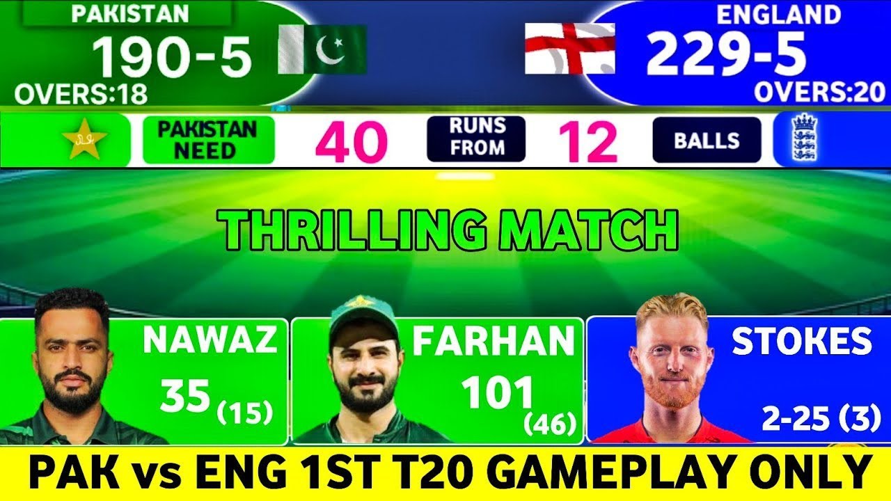 PAK vs ENG 1st T20 Match 2025 | Last Over Thrilling | Pakistan vs England | Gameplay