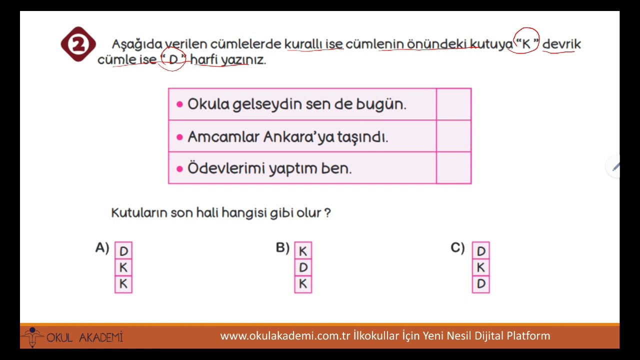 3 SINIF TÜRKÇE ANLAMLI KURALLI VE DEVRİK CÜMLE  KONU TESTİ SORU ÇÖZÜMLERİ