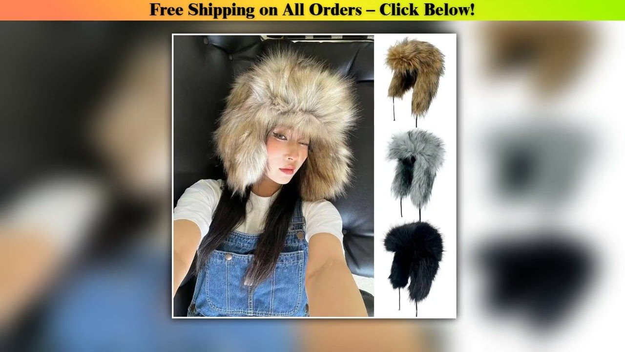 HOT Y2K Fluffy Fur Women Russian Bomber Hats Winter Fashion Fox Fur Ushanka Hats Warm Windproof
