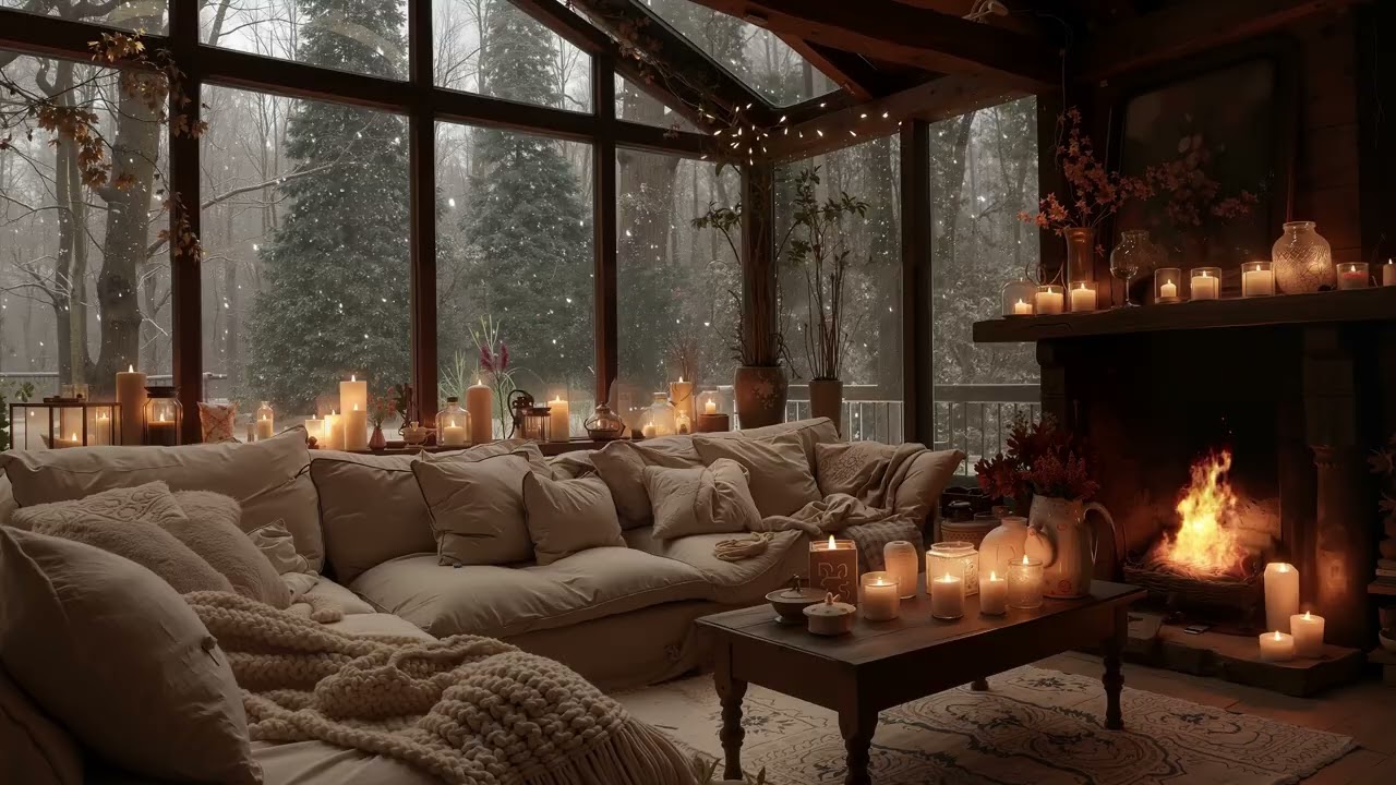 Warm Cozy Room Ambience ❄️ Relaxing Piano Music & Fireplace Ambience for Deep Sleep