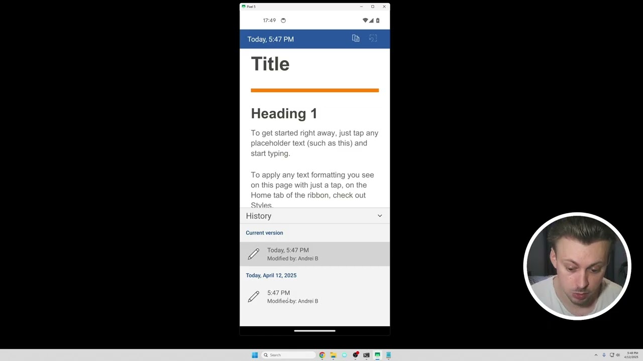 How to access version history in Microsoft Word App