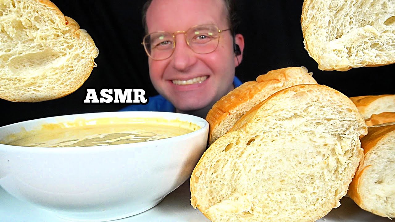 ASMR BROCCOLI CHEDDAR SOUP MUKBANG (No Talking) EATING SOUNDS