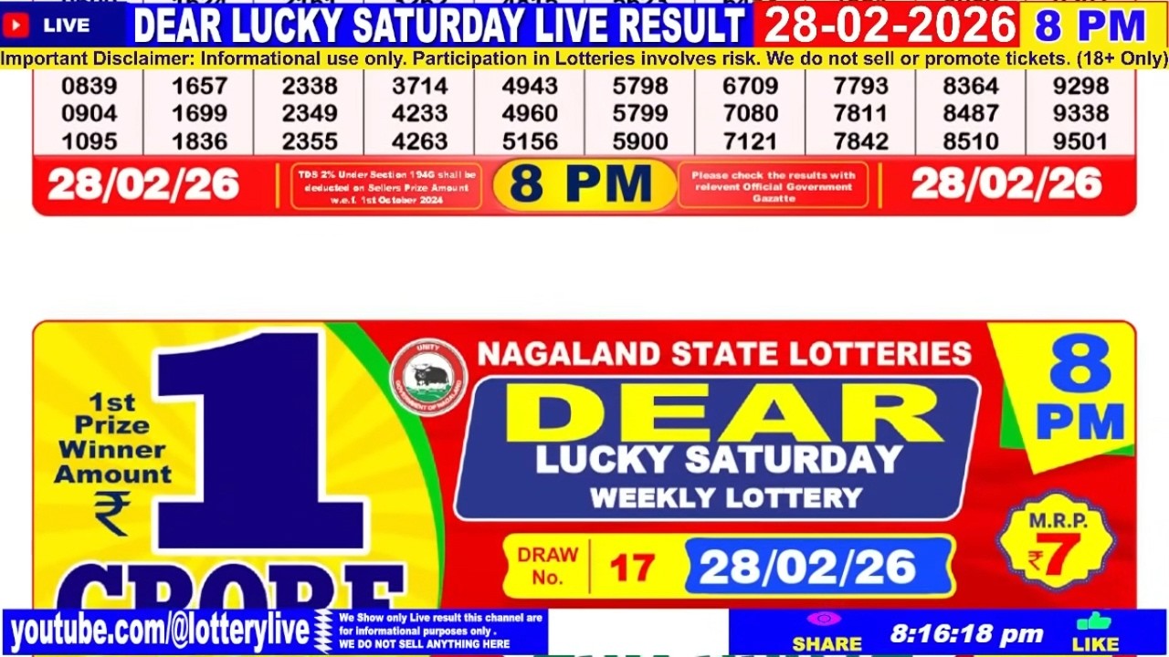[LIVE] Lottery 8:00 PM Dear Nagaland state lottery live draw result 28.02.2026 | Lottery live
