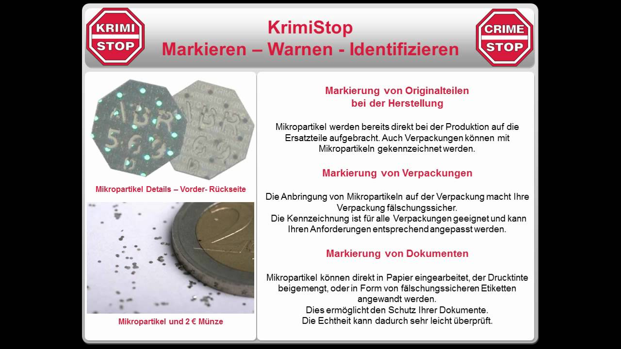Krimistop Crimestop Markierungssystem Pr&auml;sentation