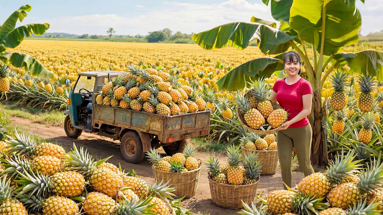 TIMELAPSE -- Pineapple Harvesting Process: 200Kg+ Rare Giant Pineapples to Sell & Living Off Grid