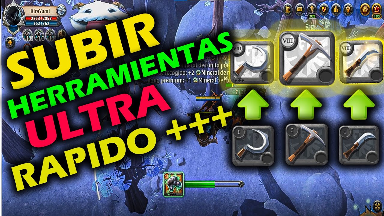 Cómo subir mis herramientas/specs rápido🚀albion online español recolectar mineral peleteria kirayumi