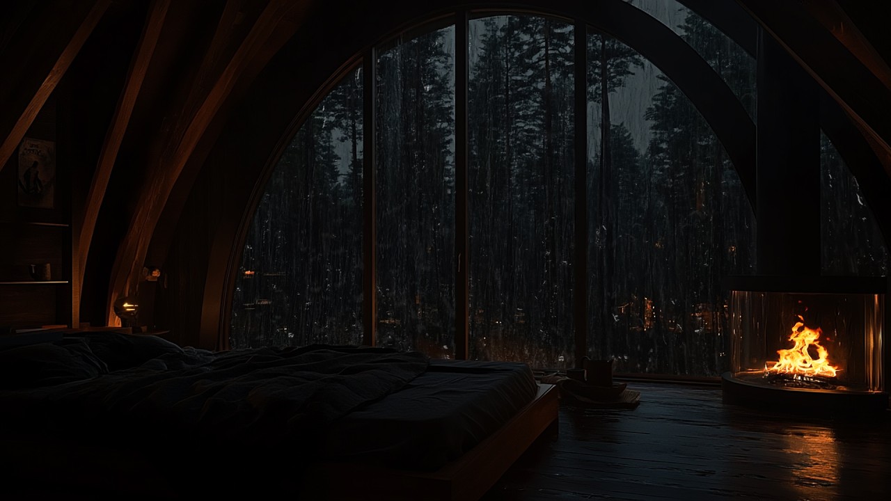 Night Rain on Window & Fireplace Atmosphere for Relaxing, Sleep, and Peaceful Rest 🌧️🔥