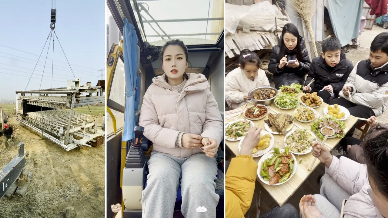 Female Crane Operator Heze Heavy Lifting at Work and Enjoying a Family Feast