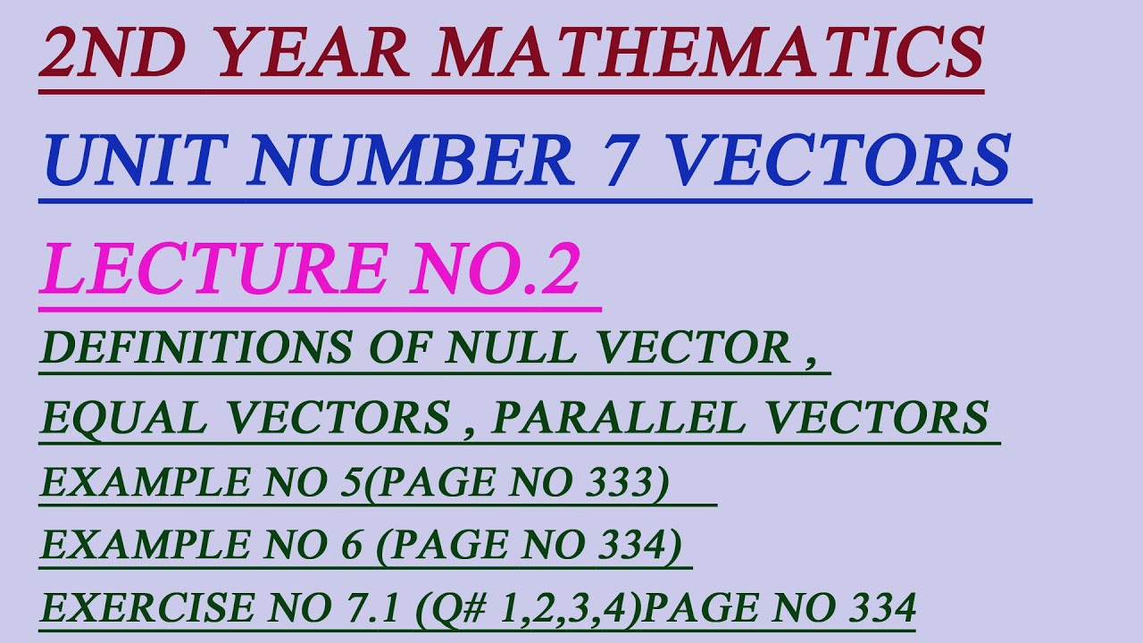2nd  year Maths / Unit no 7/Vectors/Exercise 7.1/Q#1,2,3,4/Example 5,6/Parallel and Equal vectors/