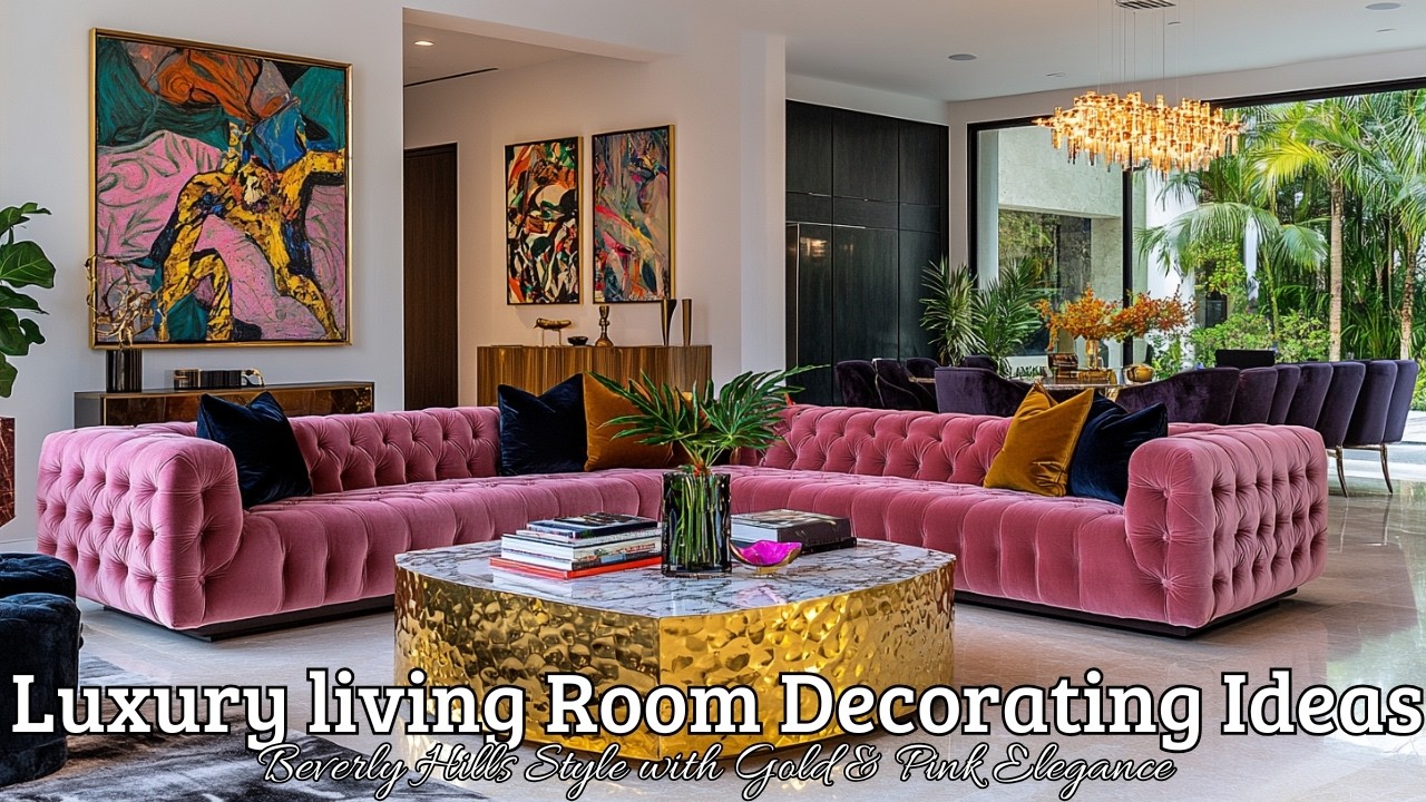 Luxury living Room Decorating Ideas:  Beverly Hills Style with Gold & Pink Elegance