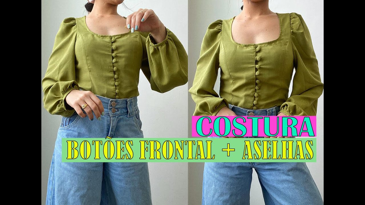✂️ COSTURA BLUSA COM ABOTOAMENTO FRONTAL + MANGA BUFANTE