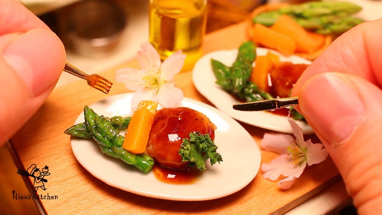 ミニチュアフード、ハンバーグ、本当に食べられるミニチュア料理　＃63│Miniature Hieu’s kitchen